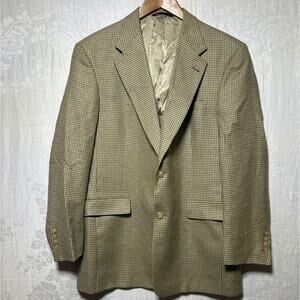 Vintage Burberrry London Sport Coat 43R Brown Tan Houndstooth Suit